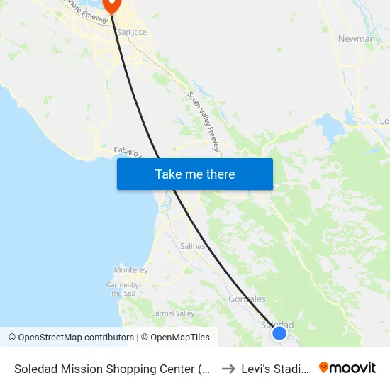 Soledad Mission Shopping Center (East) to Levi's Stadium map