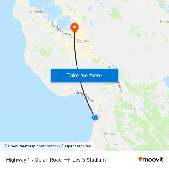 Highway 1 /  Dolan Road to Levi's Stadium map