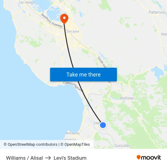 Williams /  Alisal to Levi's Stadium map