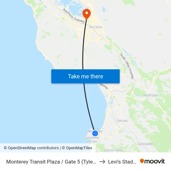 Monterey Transit Plaza / Gate 5 (Tyler/Pearl) to Levi's Stadium map