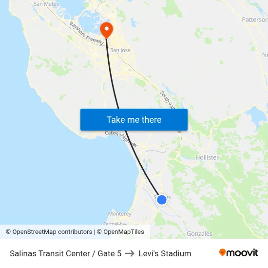Salinas Transit Center / Gate 5 to Levi's Stadium map