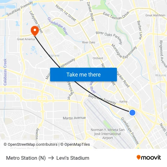 Metro Station (N) to Levi's Stadium map