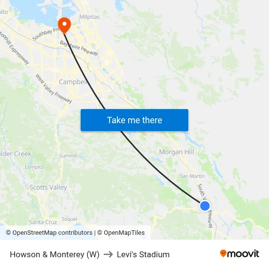 Howson & Monterey (W) to Levi's Stadium map