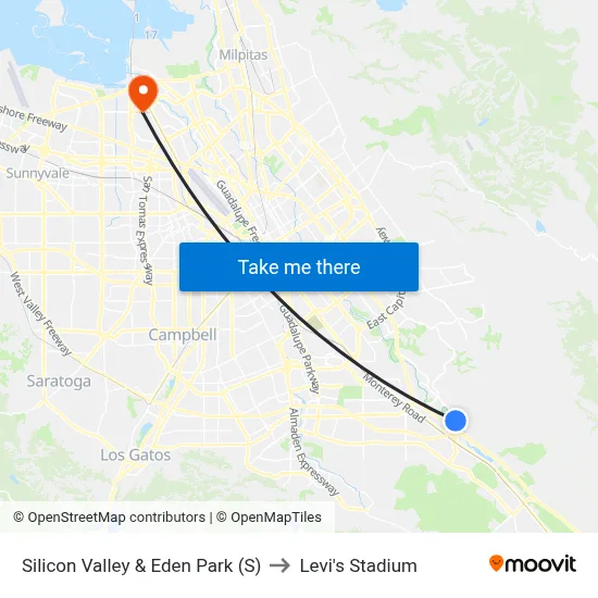 Silicon Valley & Eden Park (S) to Levi's Stadium map