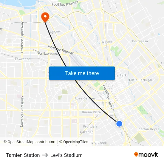Tamien Station to Levi's Stadium map