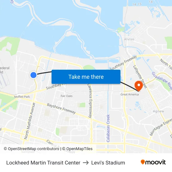 Lockheed Martin Transit Center to Levi's Stadium map