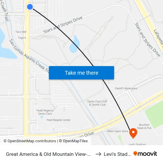 Great America & Old Mountain View-Alviso (N) to Levi's Stadium map