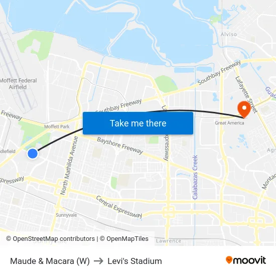 Maude & Macara (W) to Levi's Stadium map