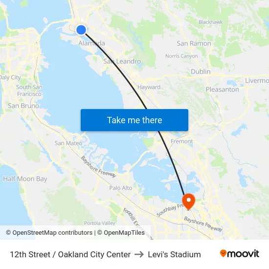 12th Street / Oakland City Center to Levi's Stadium map