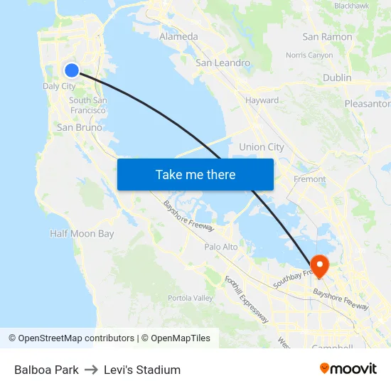 Balboa Park to Levi's Stadium map