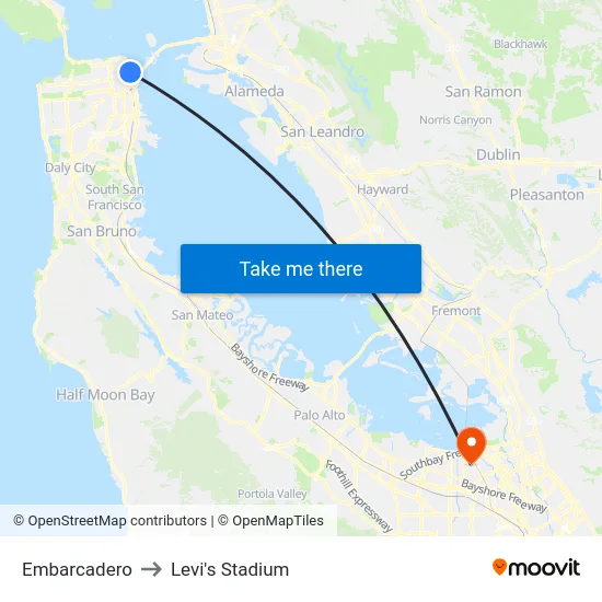 Embarcadero to Levi's Stadium map