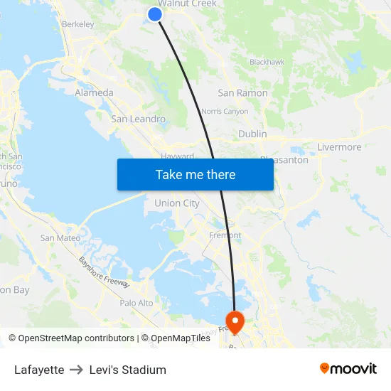 Lafayette to Levi's Stadium map