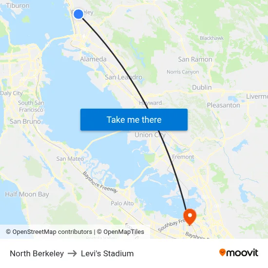 North Berkeley to Levi's Stadium map