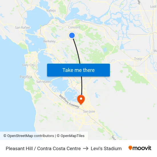 Pleasant Hill / Contra Costa Centre to Levi's Stadium map