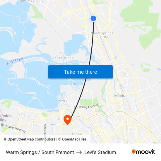 Warm Springs / South Fremont to Levi's Stadium map