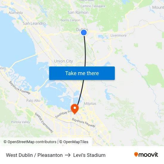 West Dublin / Pleasanton to Levi's Stadium map
