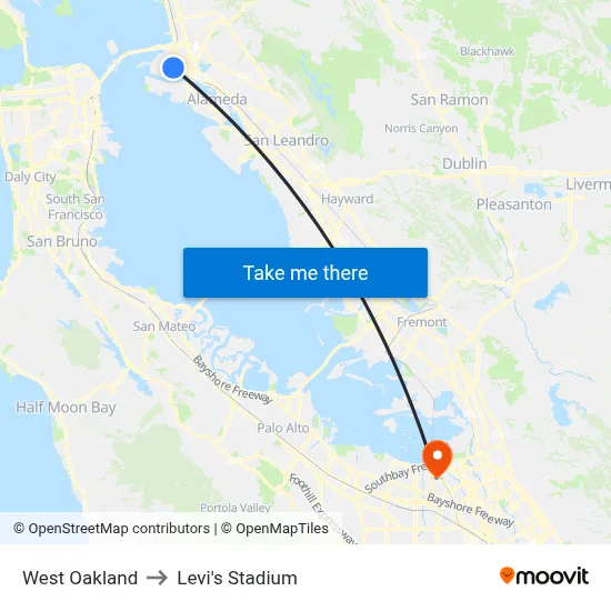 West Oakland to Levi's Stadium map