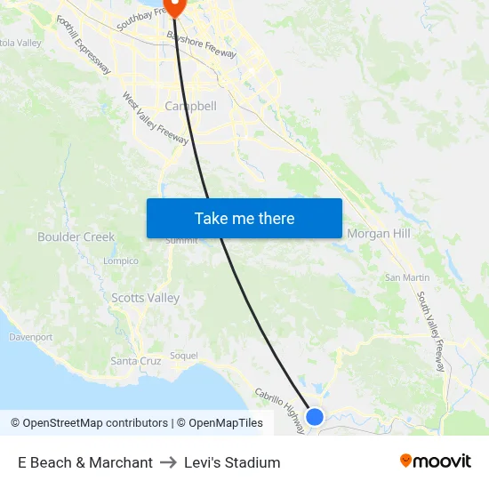 E Beach & Marchant to Levi's Stadium map