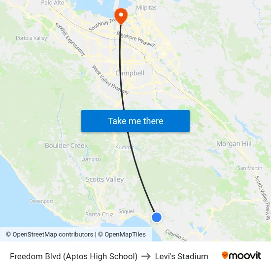Freedom Blvd (Aptos High School) to Levi's Stadium map