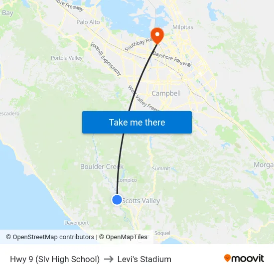 Hwy 9 (Slv High School) to Levi's Stadium map