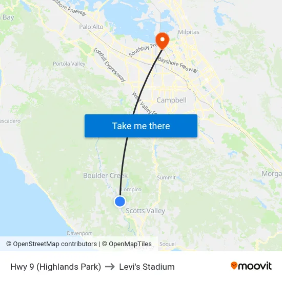 Hwy 9 (Highlands Park) to Levi's Stadium map