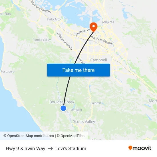 Hwy 9 & Irwin Way to Levi's Stadium map