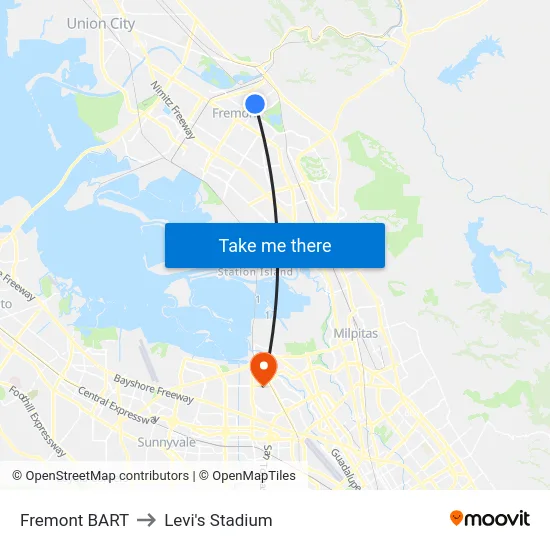 Fremont BART to Levi's Stadium map