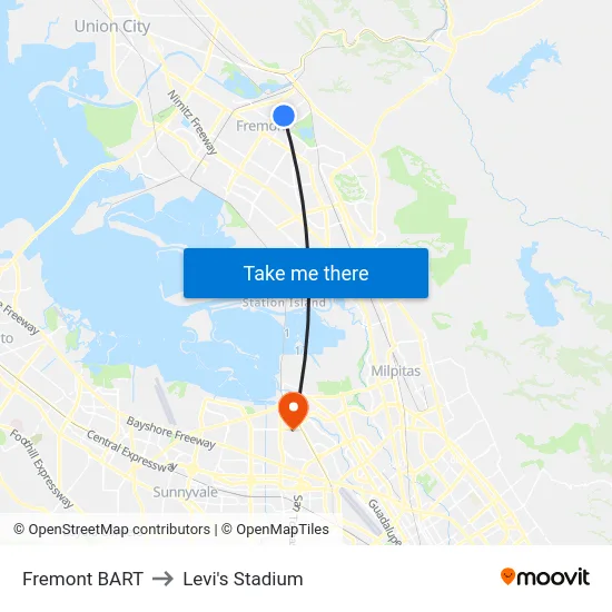 Fremont BART to Levi's Stadium map