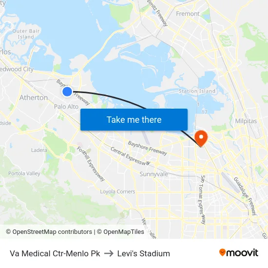 Va Medical Ctr-Menlo Pk to Levi's Stadium map