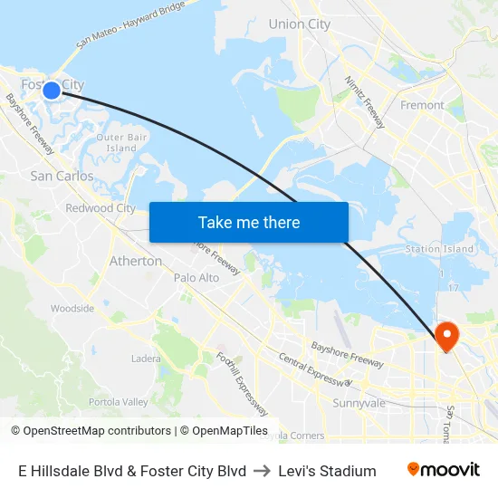 E Hillsdale Blvd & Foster City Blvd to Levi's Stadium map