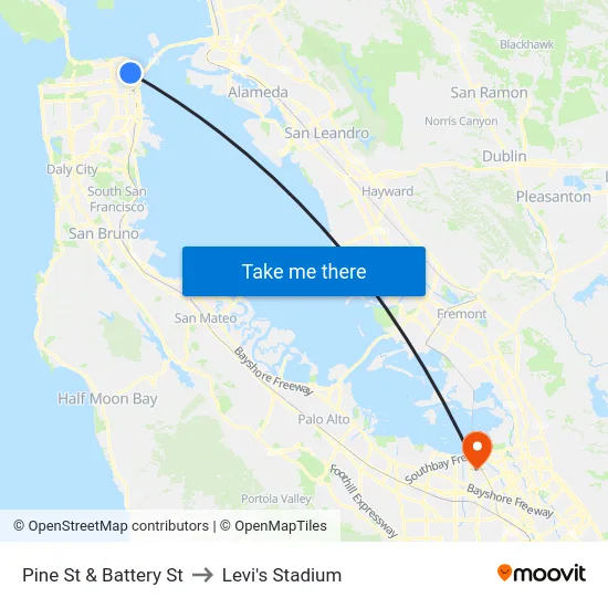 Pine St & Battery St to Levi's Stadium map