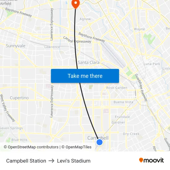 Campbell Station to Levi's Stadium map
