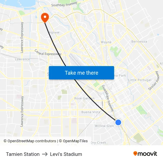 Tamien Station to Levi's Stadium map