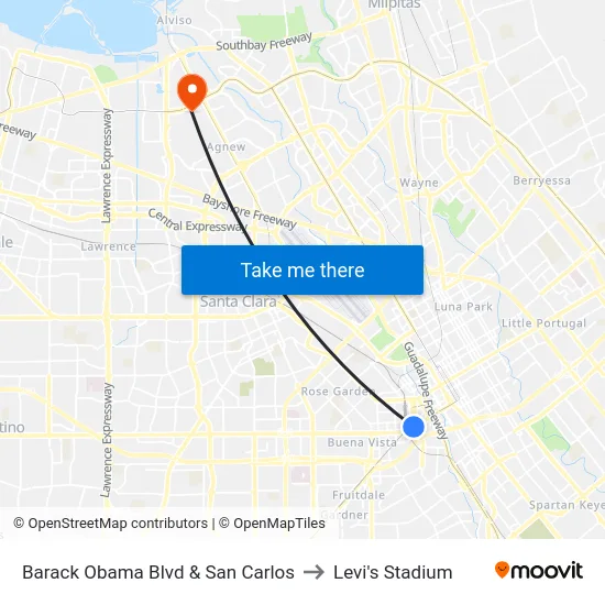 Barack Obama Blvd & San Carlos to Levi's Stadium map