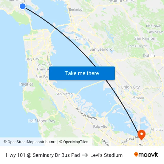 Hwy 101 @ Seminary Dr Bus Pad to Levi's Stadium map