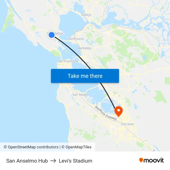 San Anselmo Hub to Levi's Stadium map