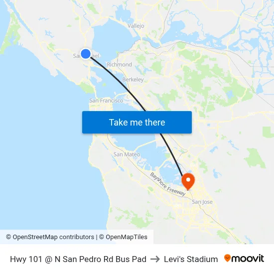 Hwy 101 @ N San Pedro Rd Bus Pad to Levi's Stadium map