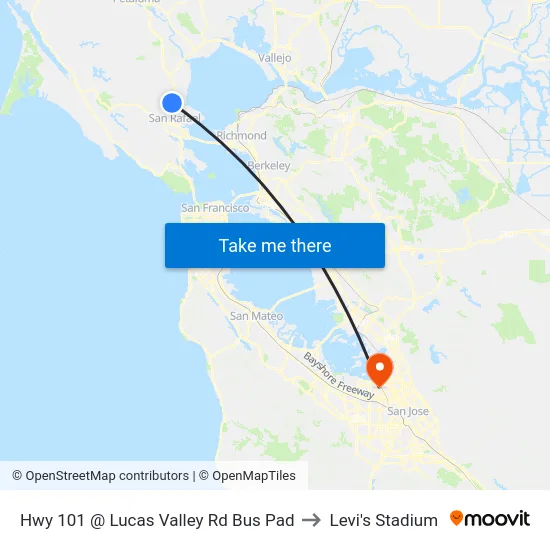 Hwy 101 @ Lucas Valley Rd Bus Pad to Levi's Stadium map