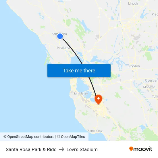 Santa Rosa Park & Ride to Levi's Stadium map
