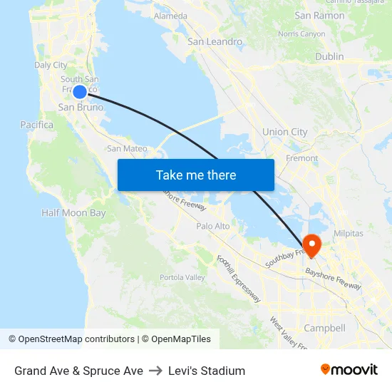 Grand Ave & Spruce Ave to Levi's Stadium map