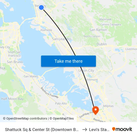 Shattuck Sq & Center St (Downtown Berkeley BART) to Levi's Stadium map