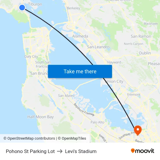 Pohono St Parking Lot to Levi's Stadium map