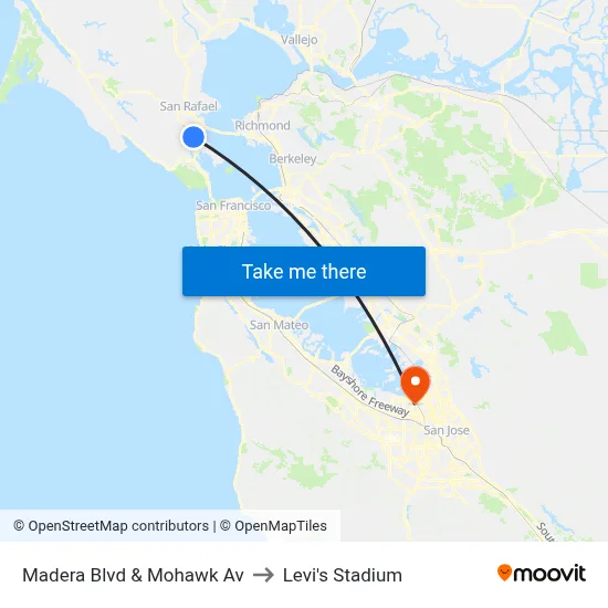 Madera Blvd & Mohawk Av to Levi's Stadium map