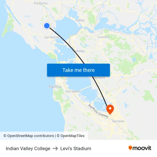 Indian Valley College to Levi's Stadium map