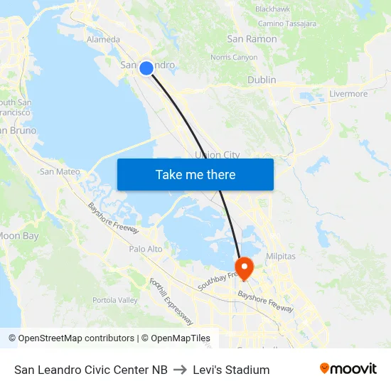 San Leandro Civic Center NB to Levi's Stadium map