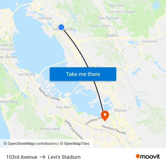 103rd Avenue to Levi's Stadium map