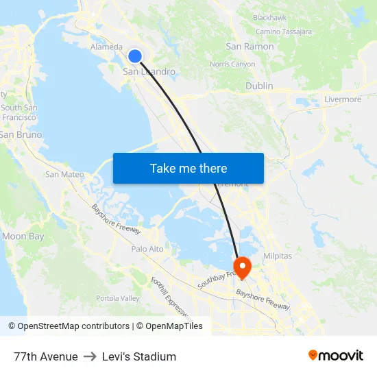 77th Avenue to Levi's Stadium map