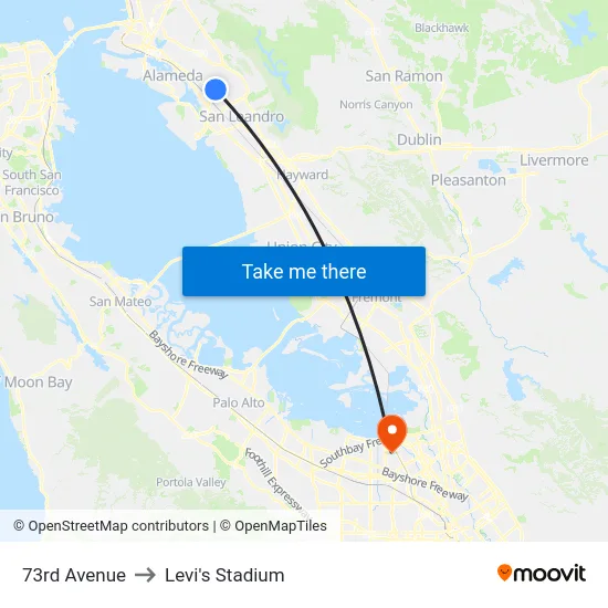 73rd Avenue to Levi's Stadium map