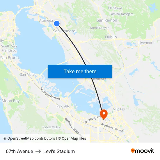 67th Avenue to Levi's Stadium map
