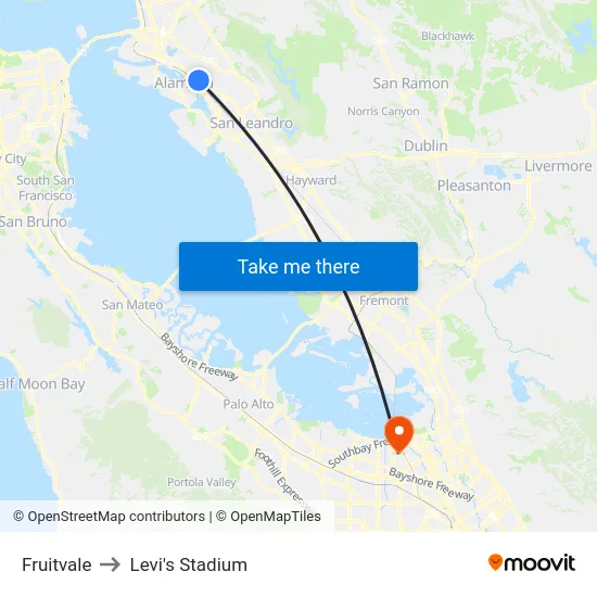 Fruitvale to Levi's Stadium map